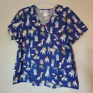 Scrubstar Women's Dog V-Neck Scrub Multi-Color 2XL